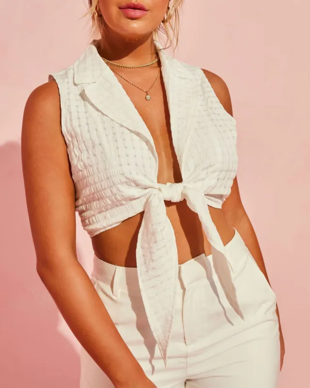 Summer Heat Collared Crop Tie Tank - White - FINAL SALE sold by Vici