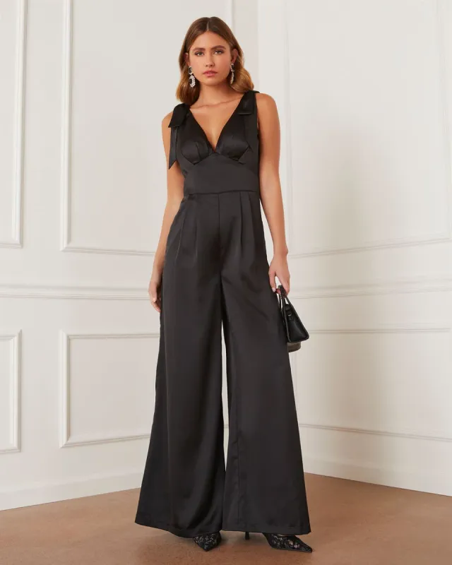 Melody Satin Shoulder Tie Jumpsuit sold by Vici