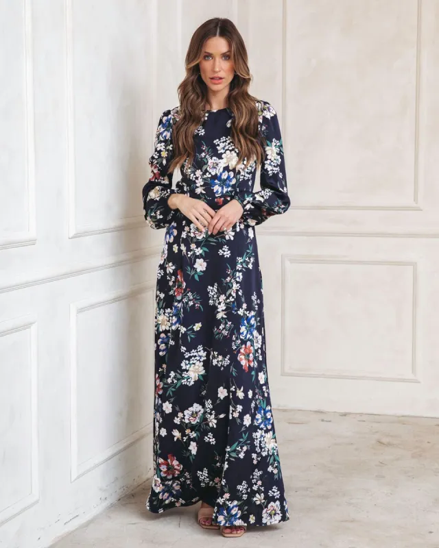 Victoria Satin Floral Maxi Dress - Navy - FINAL SALE sold by Vici