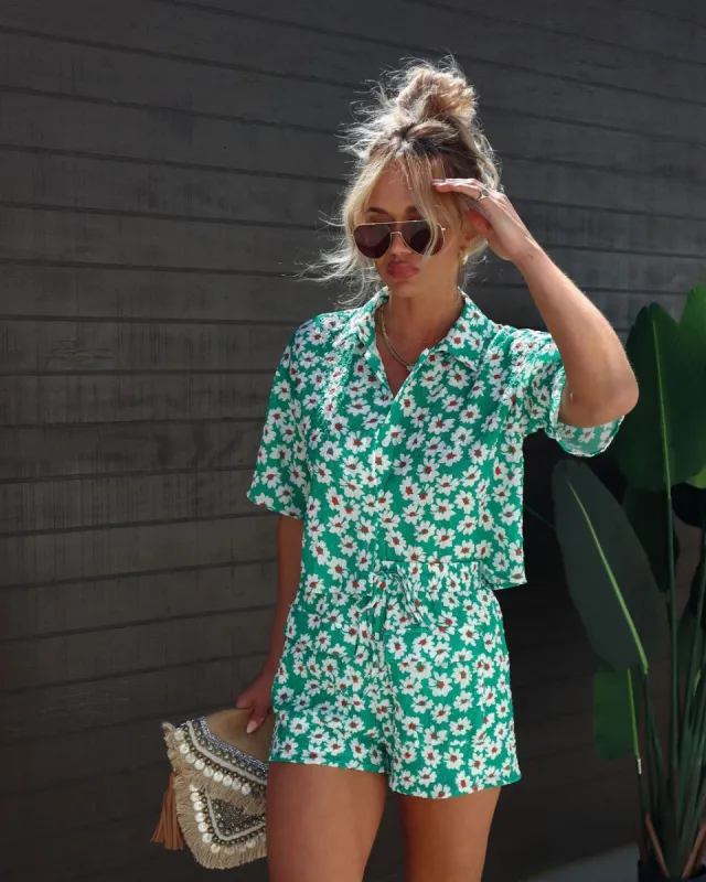 Spring Break Daisy Textured Button Down Top sold by Vici