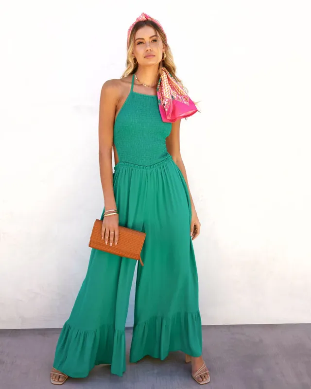 Bohdi Smocked Halter Pocketed Jumpsuit - Green - FINAL SALE sold by Vici