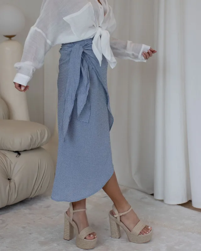 Amelie Gingham Side Tie Midi Skirt - Blue - FINAL SALE sold by Vici