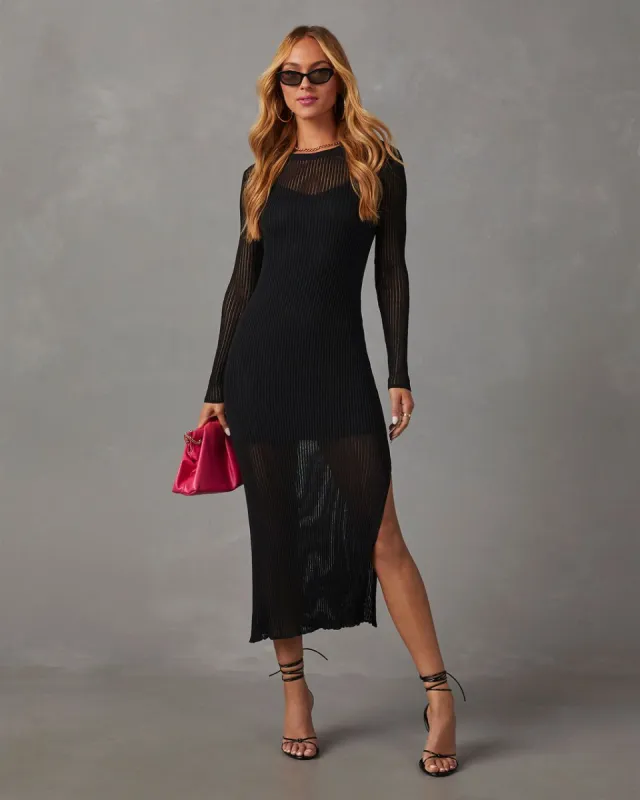 Angelica Mesh Long Sleeve Maxi Dress - Black sold by Vici