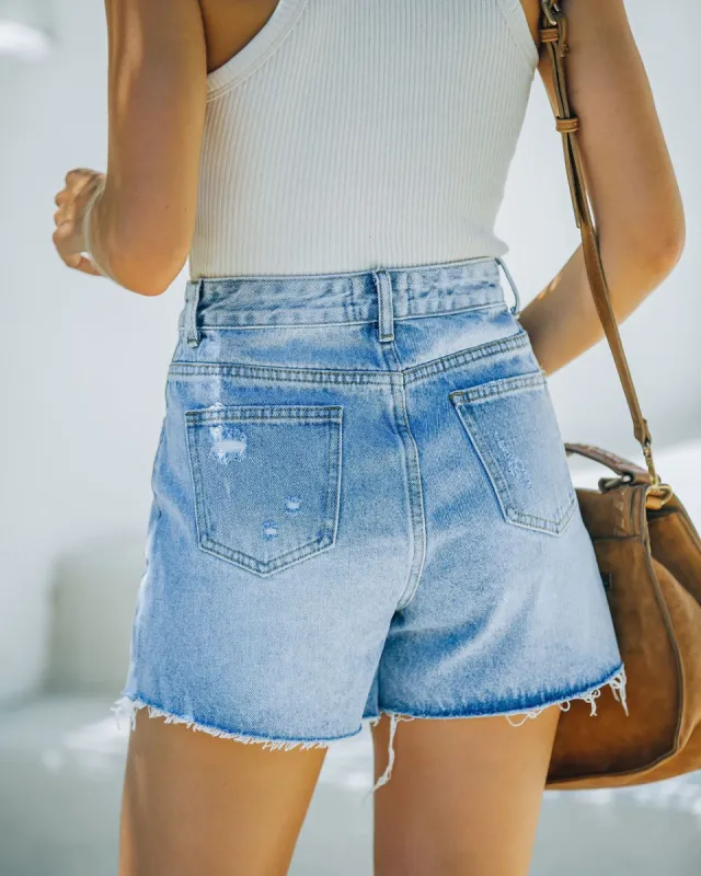Hanan High Rise Distressed Denim Shorts sold by Vici