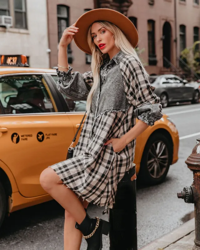 Chantye Pocketed Plaid Acid Wash Shirt Dress sold by Vici