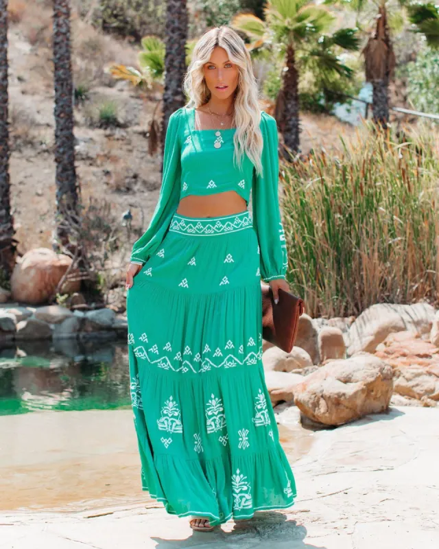 Kula Pocketed Embroidered Maxi Skirt - FINAL SALE sold by Vici