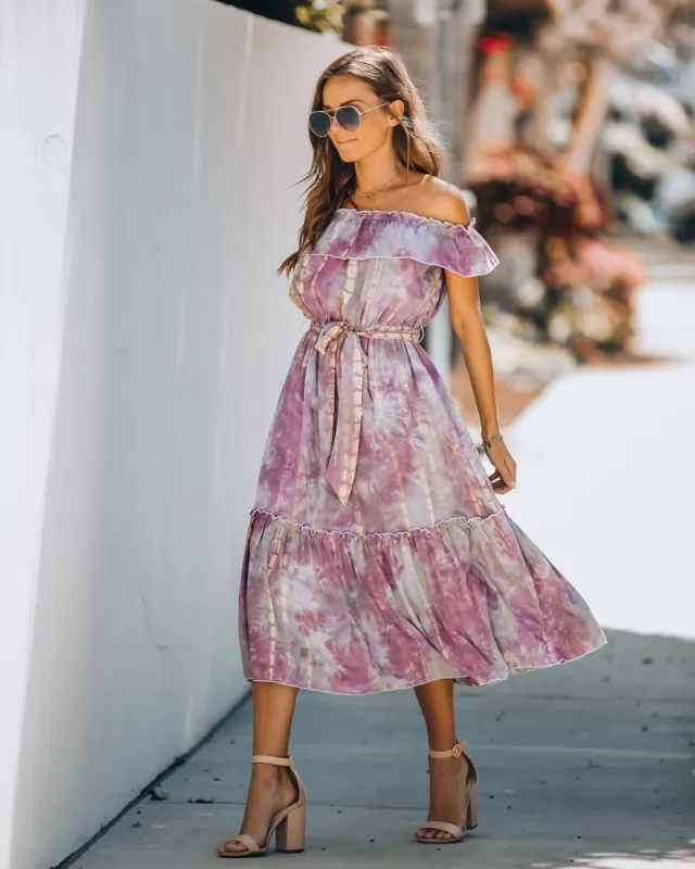 Delight Off The Shoulder Tie Dye Midi Dress - FINAL SALE sold by Vici