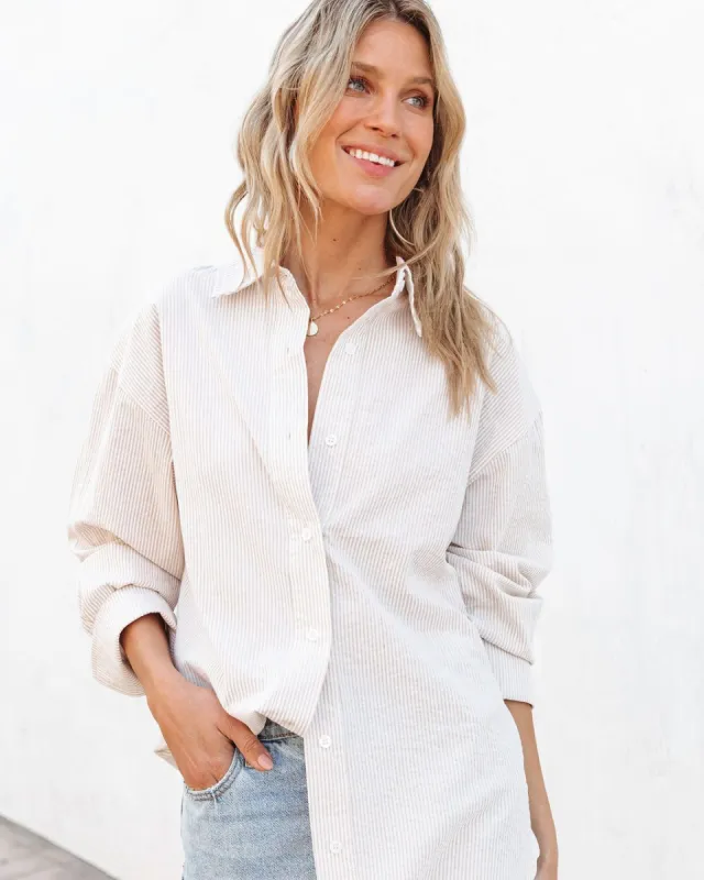 Sandy Days Cotton Stripe Button Down Top sold by Vici