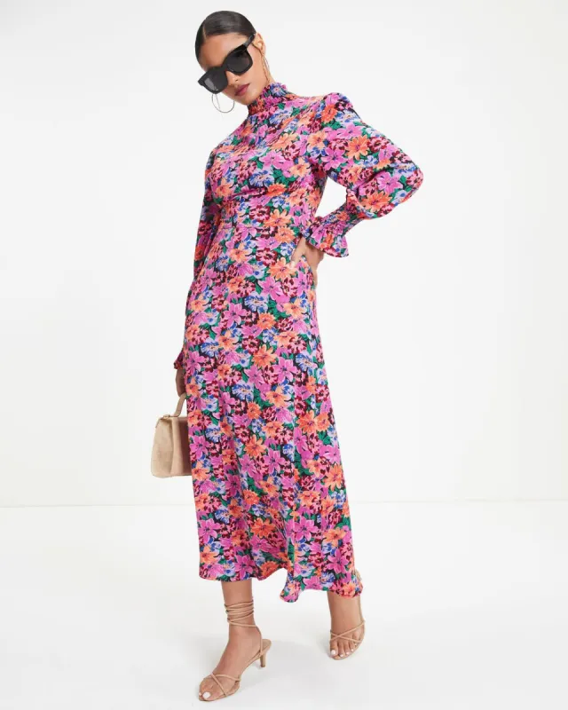 Shayla Floral Mock Neck Midi Dress sold by Vici