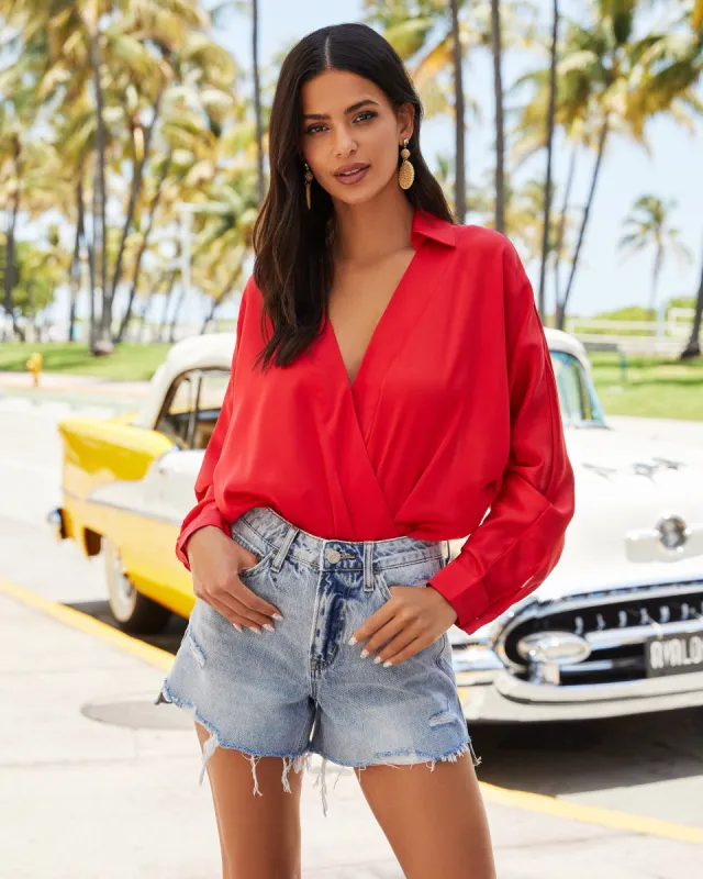 Bentley Biz Satin Long Sleeve Bodysuit - Red made by Vici