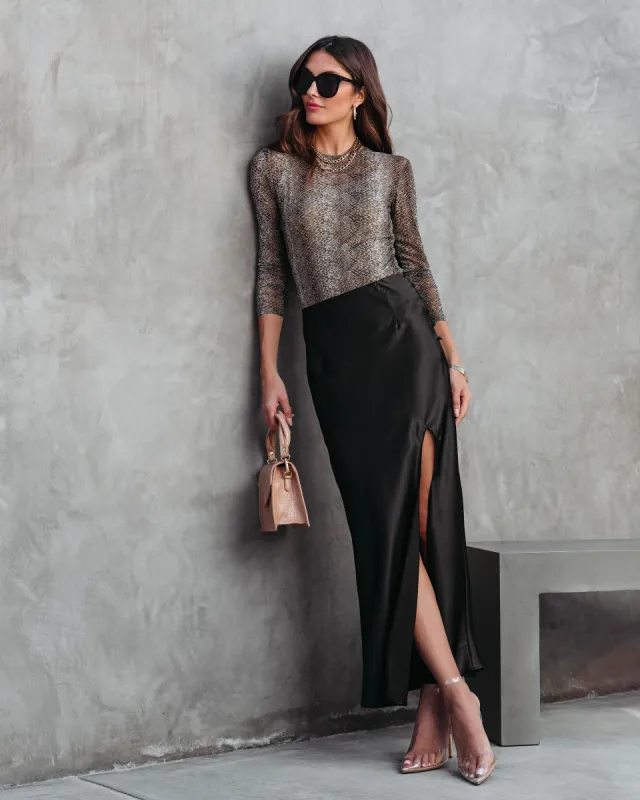Eliana Satin Slit Maxi Skirt sold by Vici