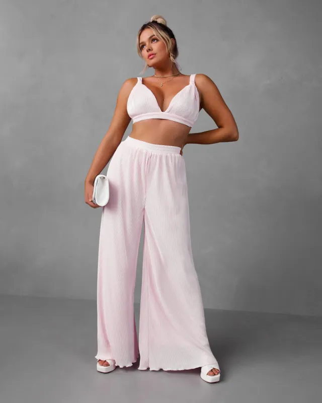 Cotton Candy Plisse Wide Leg Pants sold by Vici