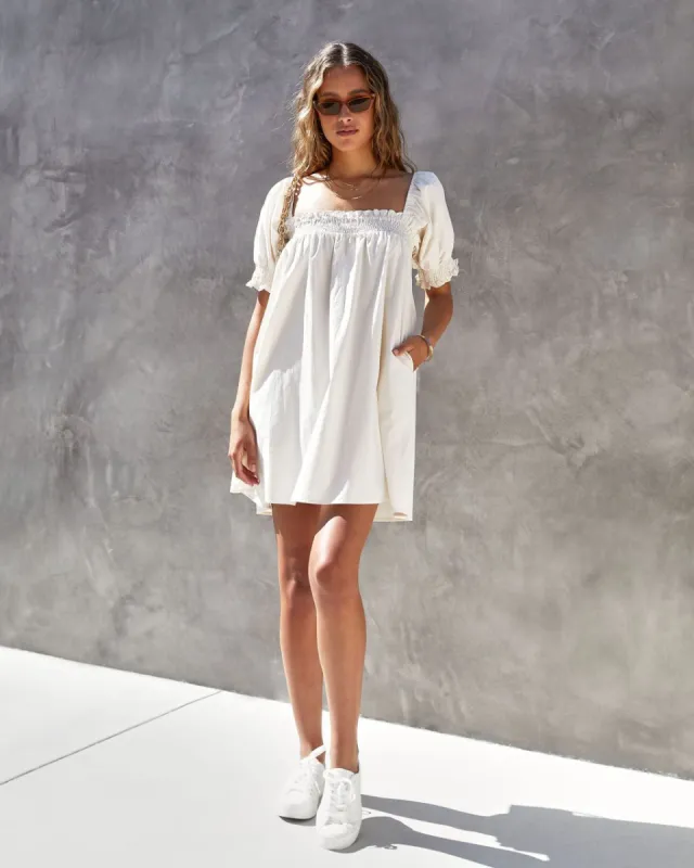 Helene Cotton Smocked Pocketed Babydoll Dress sold by Vici