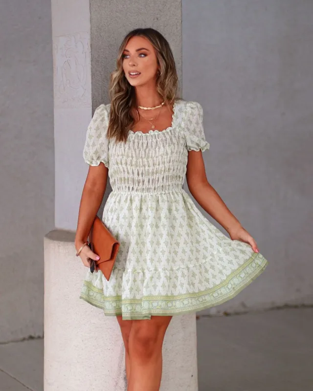 Kenna Printed Smocked Babydoll Dress sold by Vici