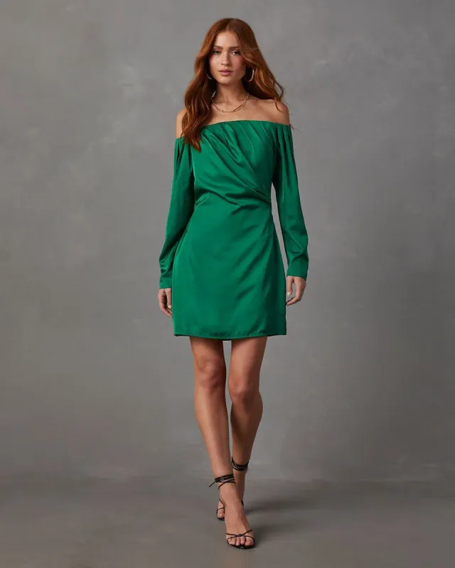 Nora Off The Shoulder Satin Mini Dress sold by Vici
