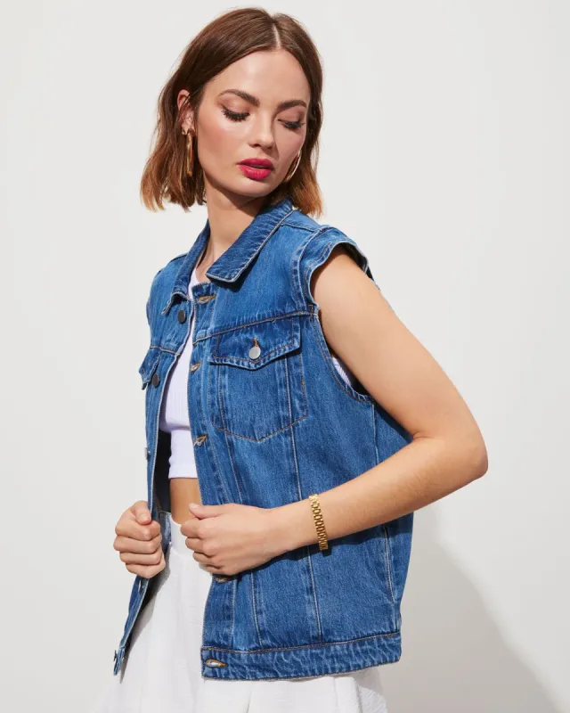 Gibson Pocketed Denim Vest - Dark Wash sold by Vici