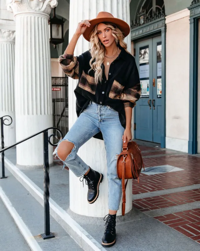 Taron Cotton Blend Contrast Plaid Shacket - Black - FINAL SALE sold by Vici