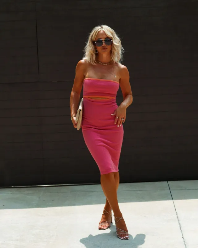 Modern Day Jackie Ribbed Cutout Strapless Midi Dress - Pink/Tangerine - LAST CHANCE sold by Vici