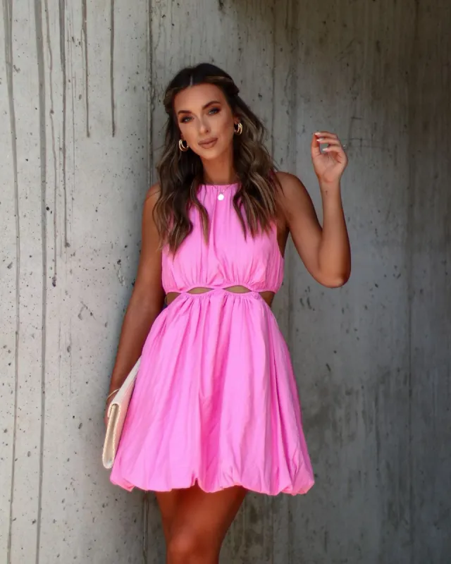 Rennes Pleated Bubble Hem Cutout Mini Dress - Pink - FINAL SALE sold by Vici