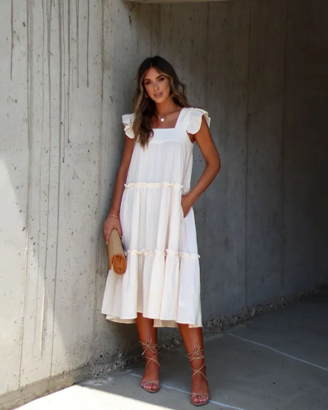 Mavien Ruffle Tiered Midi Dress - Ivory - SALE sold by Vici
