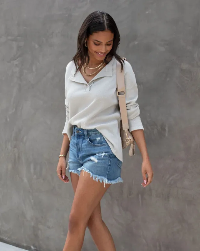 Harriett Cotton Blend Waffle Knit Long Sleeve Top sold by Vici