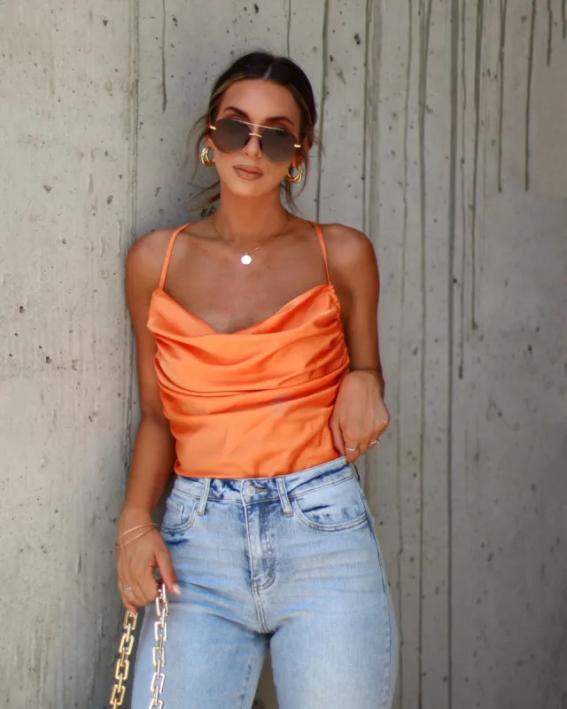 Mallina Satin Cowl Neck Top - Orange - FINAL SALE sold by Vici