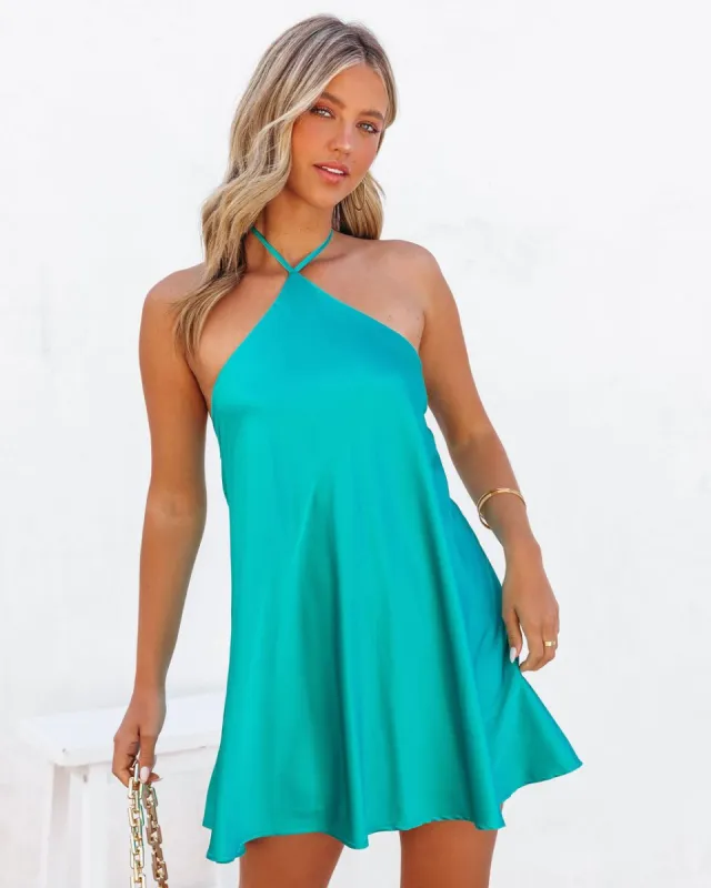 Jesslyn Satin Halter Mini Dress - Teal - SALE sold by Vici