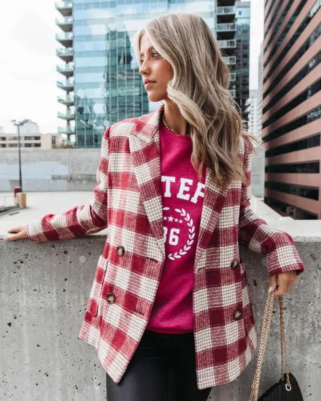 Peppermint Dreams Plaid Blazer sold by Vici