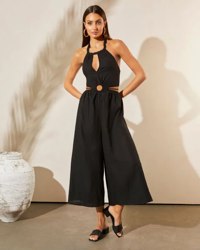 Desmond Halter Cutout Jumpsuit - Black - FINAL SALE sold by Vici