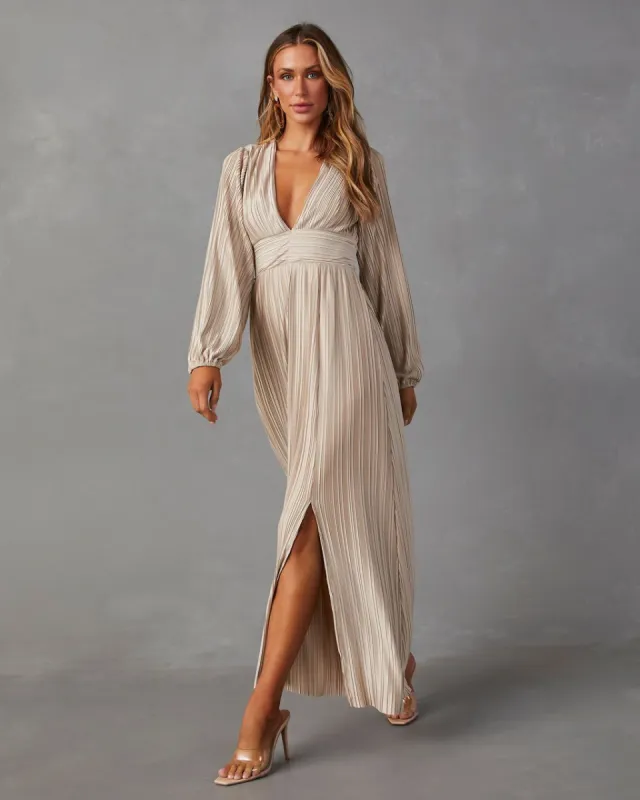 Zoey Joy Plunge Neck Plisse Maxi Dress sold by Vici