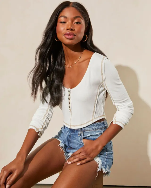 Destinee Long Sleeve Henley Top - Off White - FINAL SALE sold by Vici