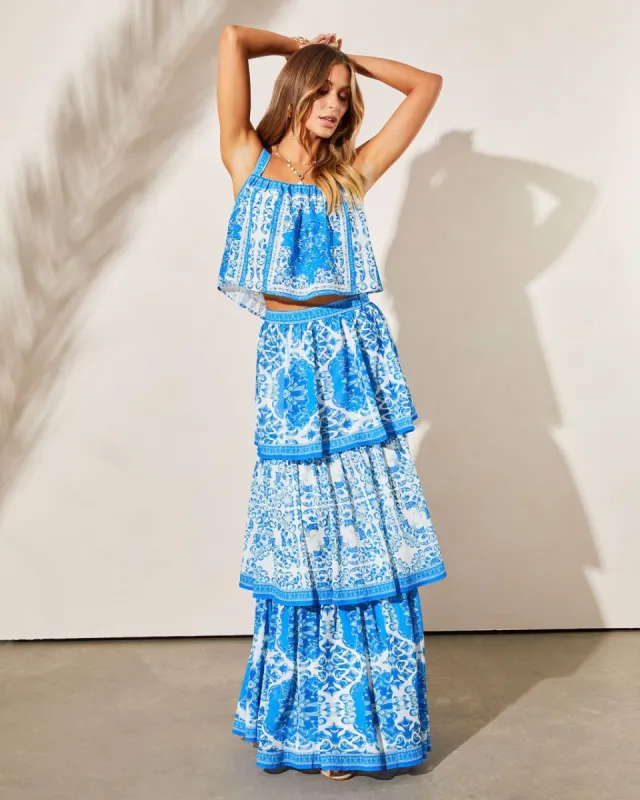 Canberra Maxi Skirt Set - Ivory/Blue - LAST CHANCE sold by Vici
