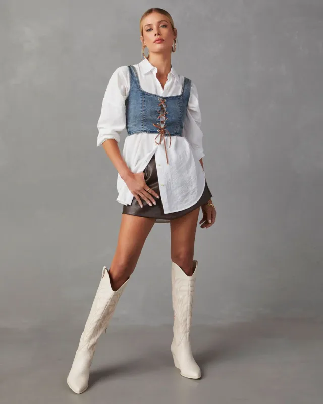 Allyson Lace Up Denim Crop Top - Denim - SALE sold by Vici