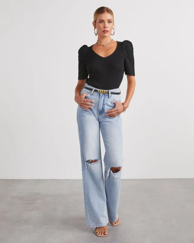 Tellulah Crochet Sleeve Sweater Knit Top - Black sold by Vici