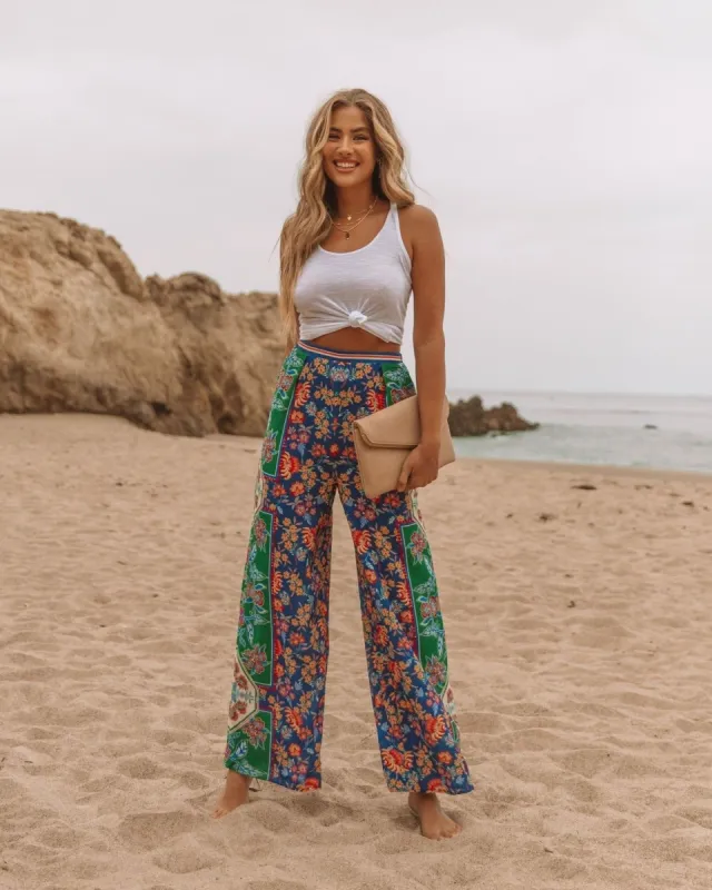 Marcelina Printed High Rise Palazzo Pants - Green - FINAL SALE made by Vici