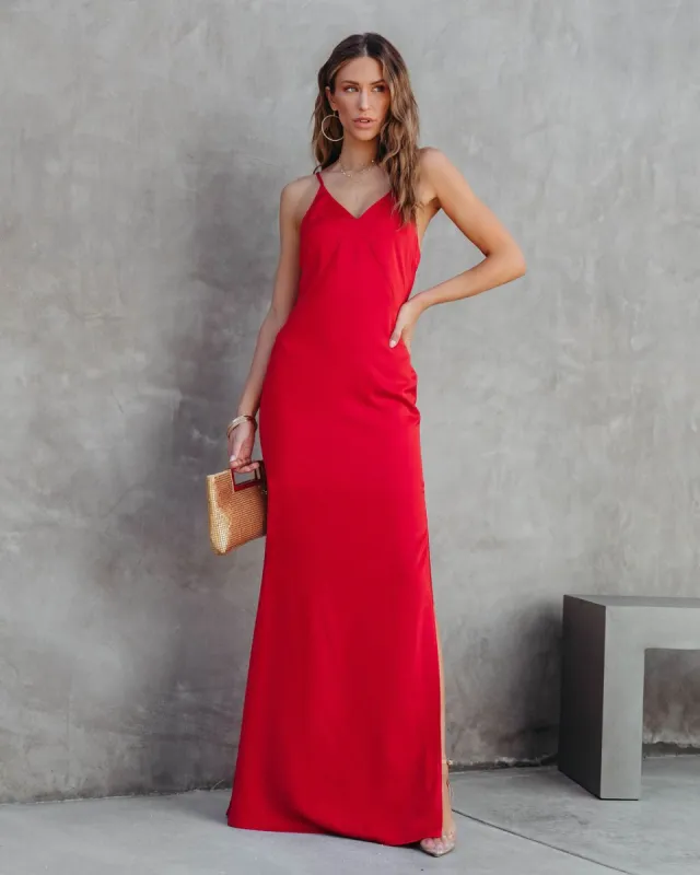 Evianna Satin Slit Maxi Dress sold by Vici