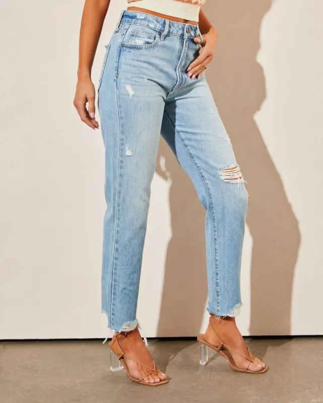 Vergara Cropped Distressed High Rise Jeans - Light Wash - SALE sold by Vici