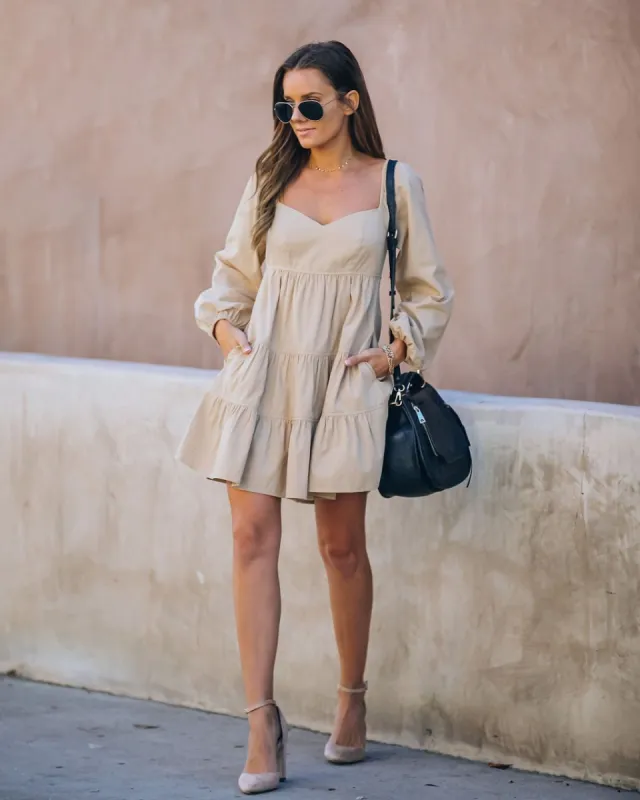 Goodness Cotton Pocketed Babydoll Dress - Khaki - FINAL SALE sold by Vici