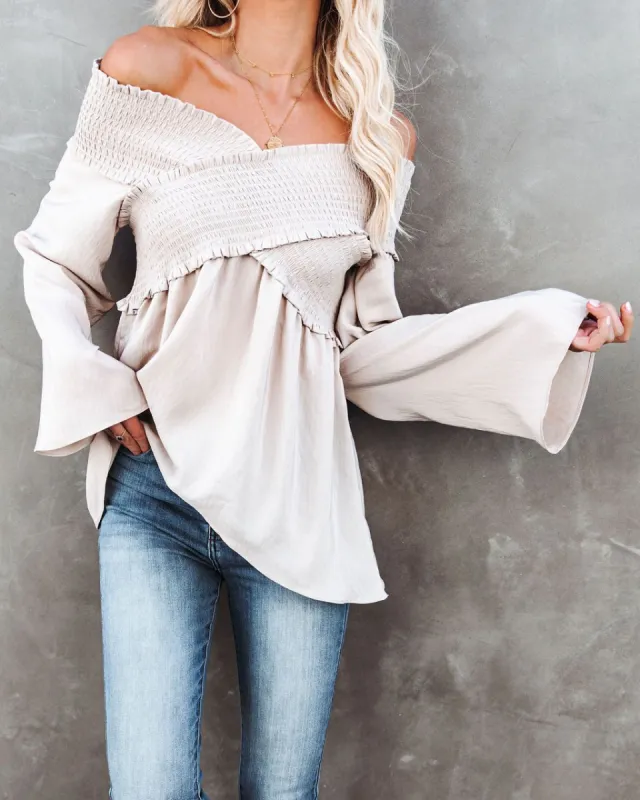 Ascension Smocked Off The Shoulder Top - Natural - FINAL SALE sold by Vici