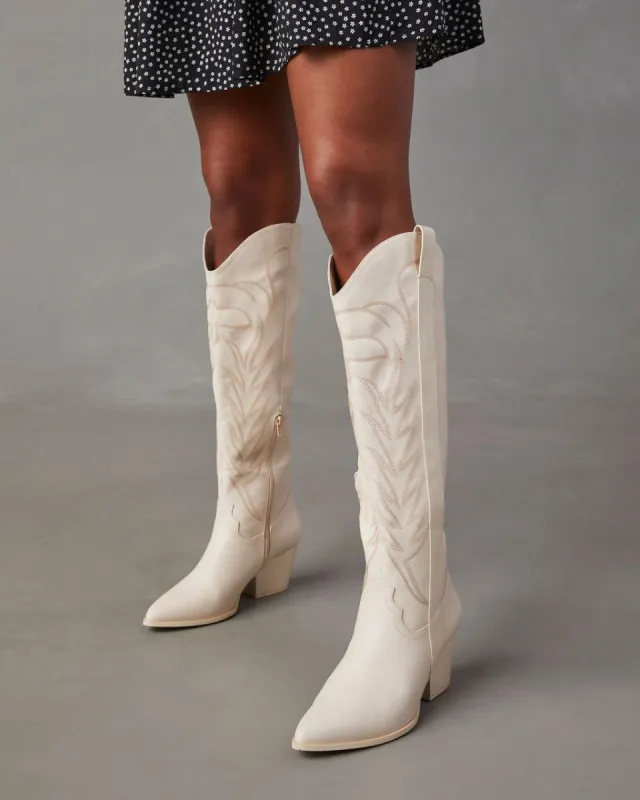 Mcentire Faux Leather Western Boots - Stone sold by Vici