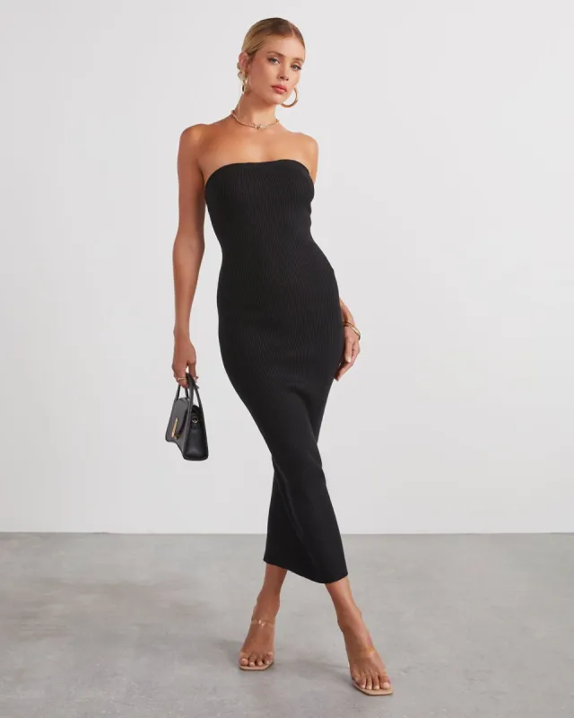 Showcase Strapless Knit Midi Dress - Black sold by Vici