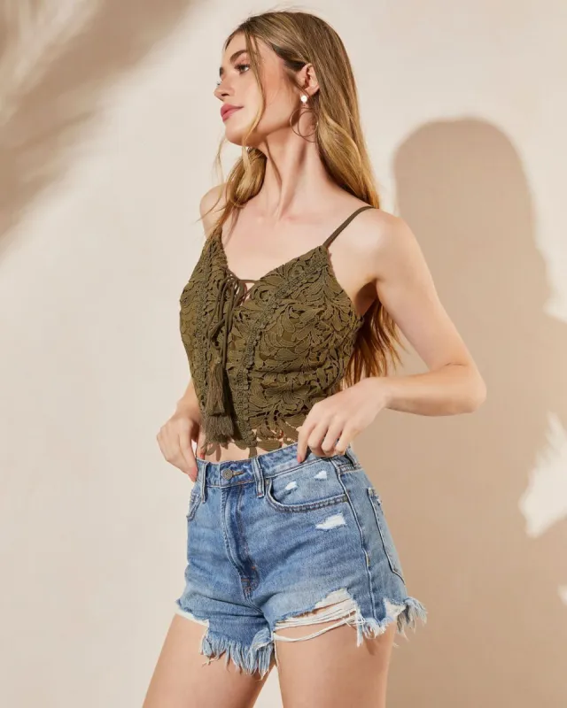 Suki Allover Lace Crop Top - Olive - FINAL SALE sold by Vici