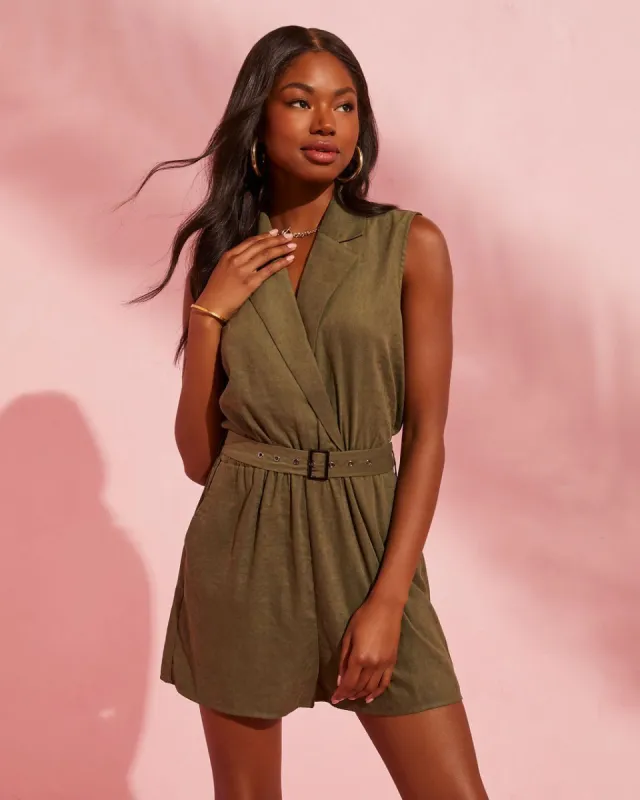 Esparza Sleeveless Belted Romper sold by Vici