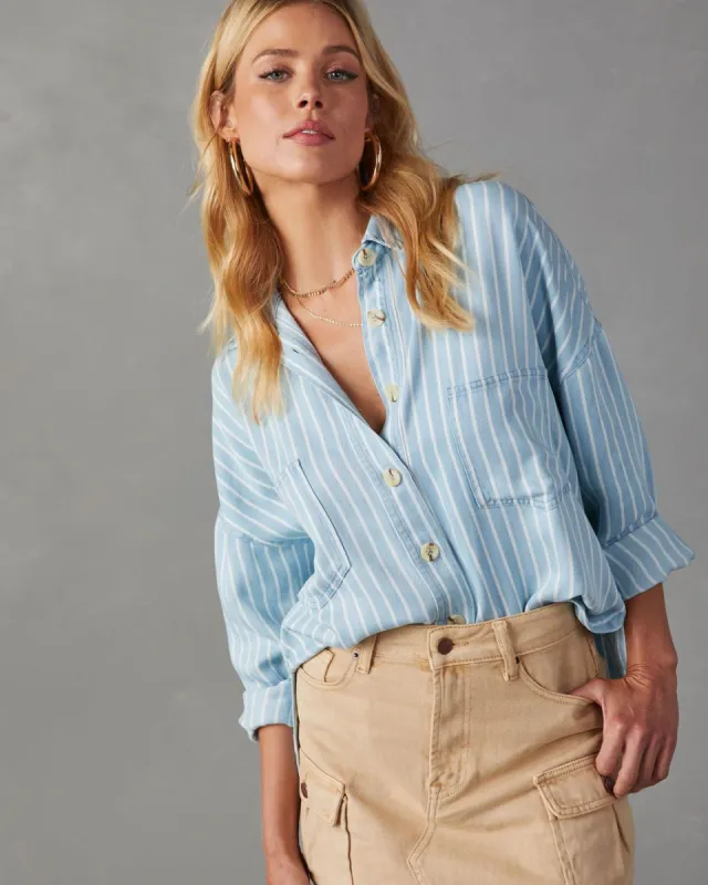 Malene Striped Chambray Top - Light Blue sold by Vici