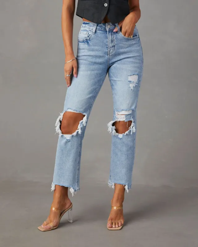 Jolee High Rise Distressed Cropped Jeans - Light Wash sold by Vici