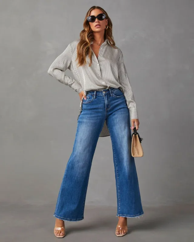 Casual Moves High Rise Wide Leg Jeans - Medium Wash sold by Vici