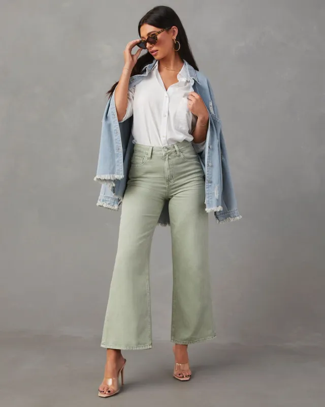 Kelso High Rise Wide Leg Cropped Jeans - Sage sold by Vici