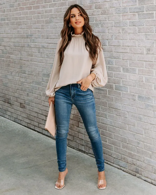 Zea Ruffle Mock Neck Blouse - Ecru - FINAL SALE sold by Vici