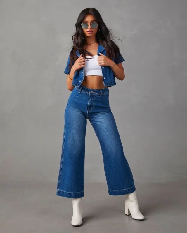 Amir Wide Leg Denim Trousers - Dark Wash sold by Vici