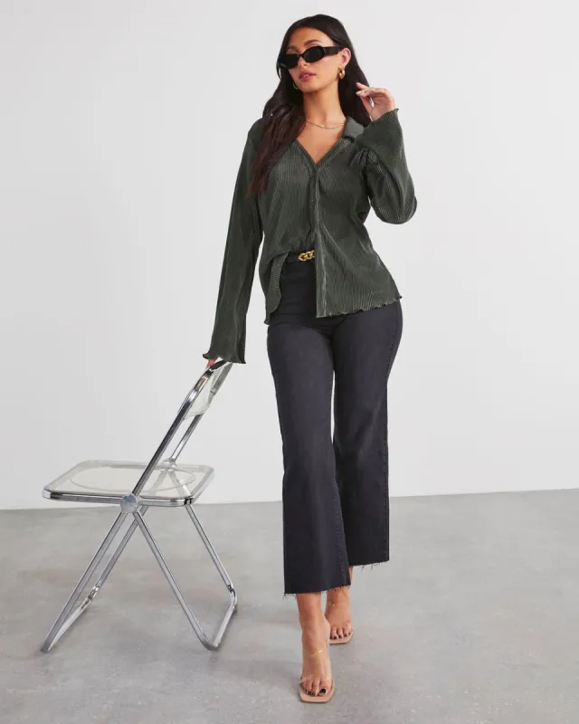 Hilarie Plisse Button Down Top - Olive - SALE sold by Vici